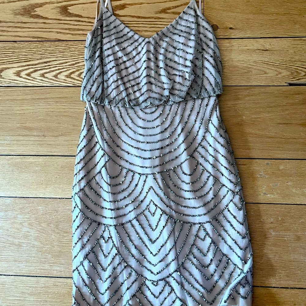Adrianna Papell Mesh Blouson Dress, Blush color, Size 2
